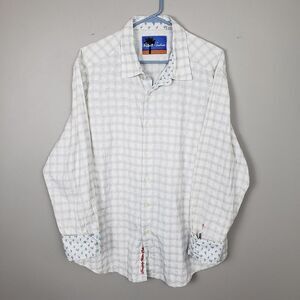 Robert Graham Mens 3XL Flip Cuff Shirt White Textured Seersucker Parrot Bird